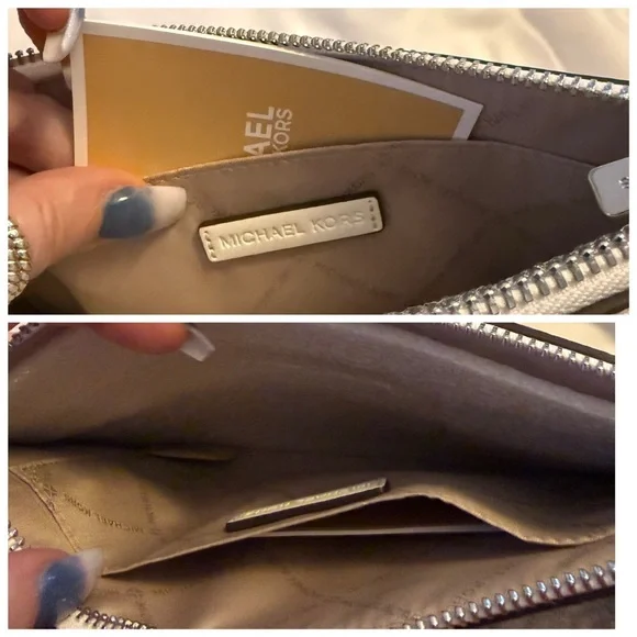 Michael Kors Optic White Leather Wristlet/soft Clutch with Silver Stud Accents - Picture 6 of 7